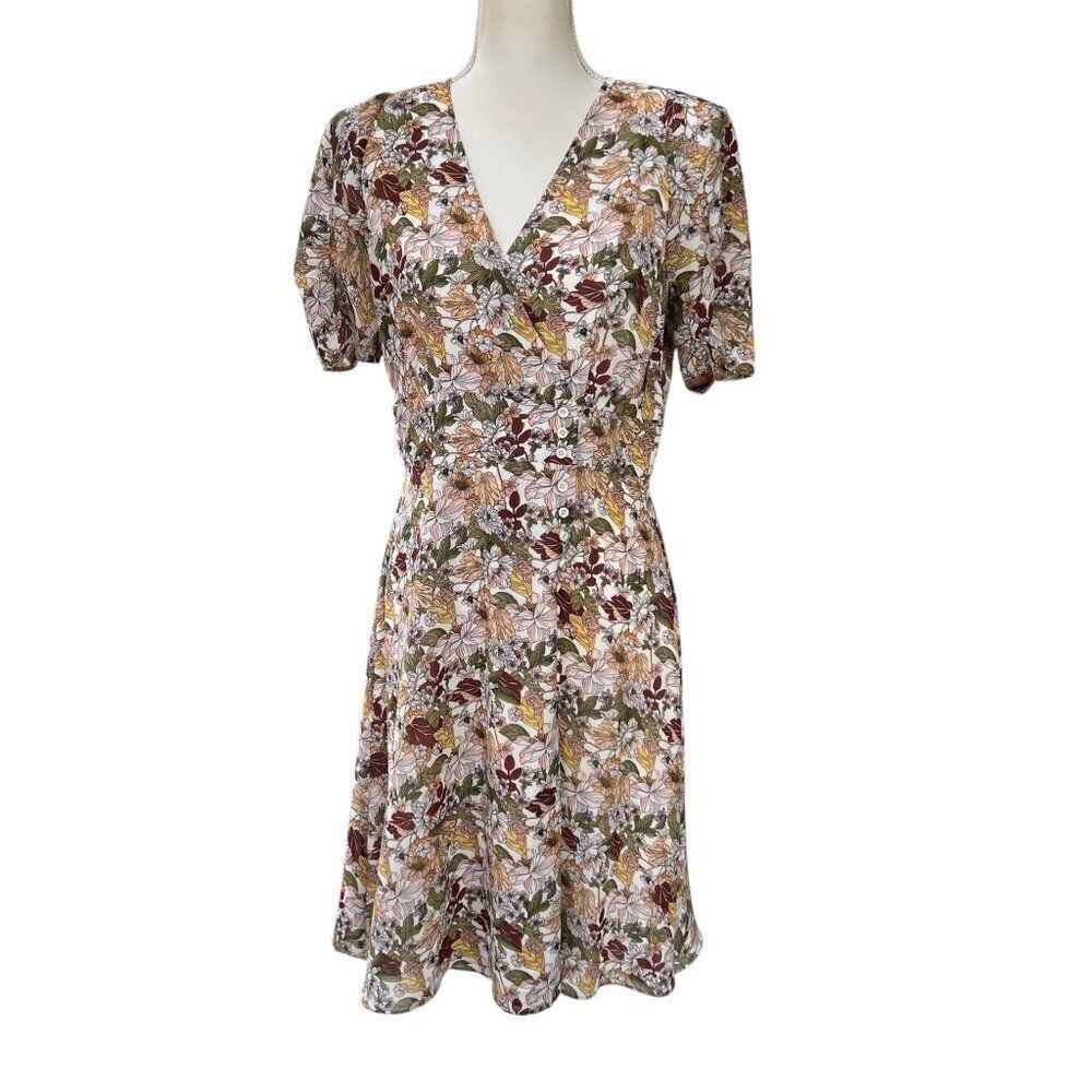A Loves A Floral Button-Front Faux Wrap Dress Short Sleeve Dress Size Medium